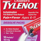 Children’s Tylenol Dissolve packs wild berry flavor