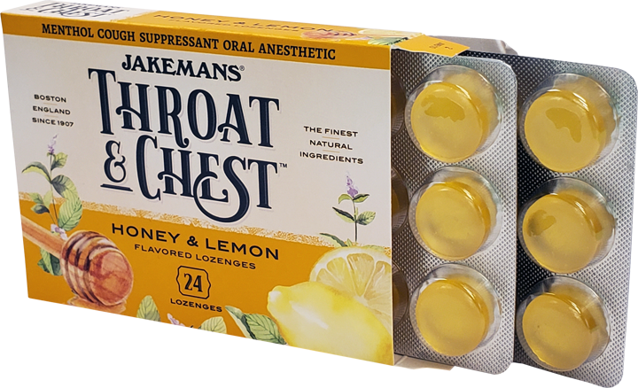 Jakemans Throat & Chest Honey Lemon Lozenges Box - 24 Ct