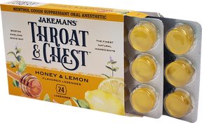 Jakemans Throat & Chest Honey Lemon Lozenges Box - 24 Ct