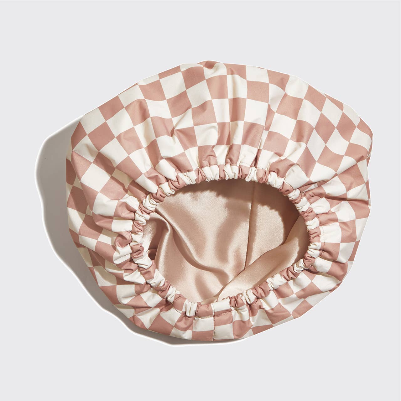 Satin Lined Flexi Shower Cap - Terracotta Checker - Image 4
