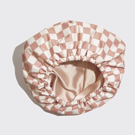 Satin Lined Flexi Shower Cap - Terracotta Checker - Image 4