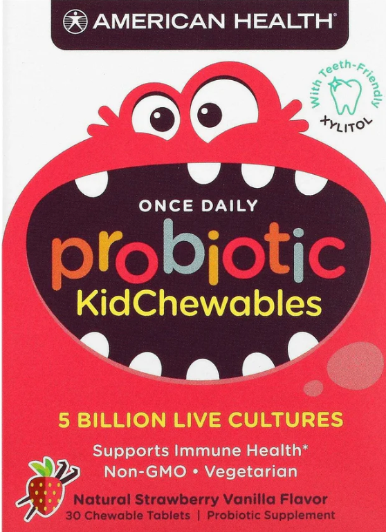 American Health, Probiotic Kid Chewables, Natural Strawberry Vanilla, 5 Billion Live Cultures, 30 Chewable Tablets