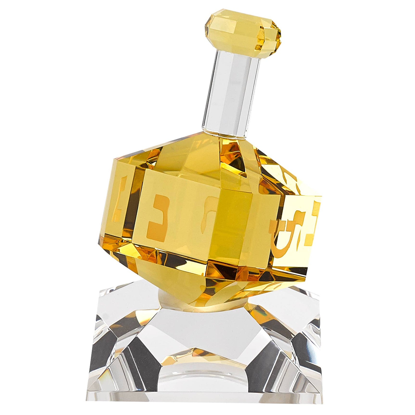 Hand Crafted Amber Crystal Dreidel On Stand
