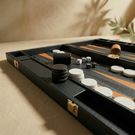 Marble Cultures Black & Brown Leather Backgammon Set