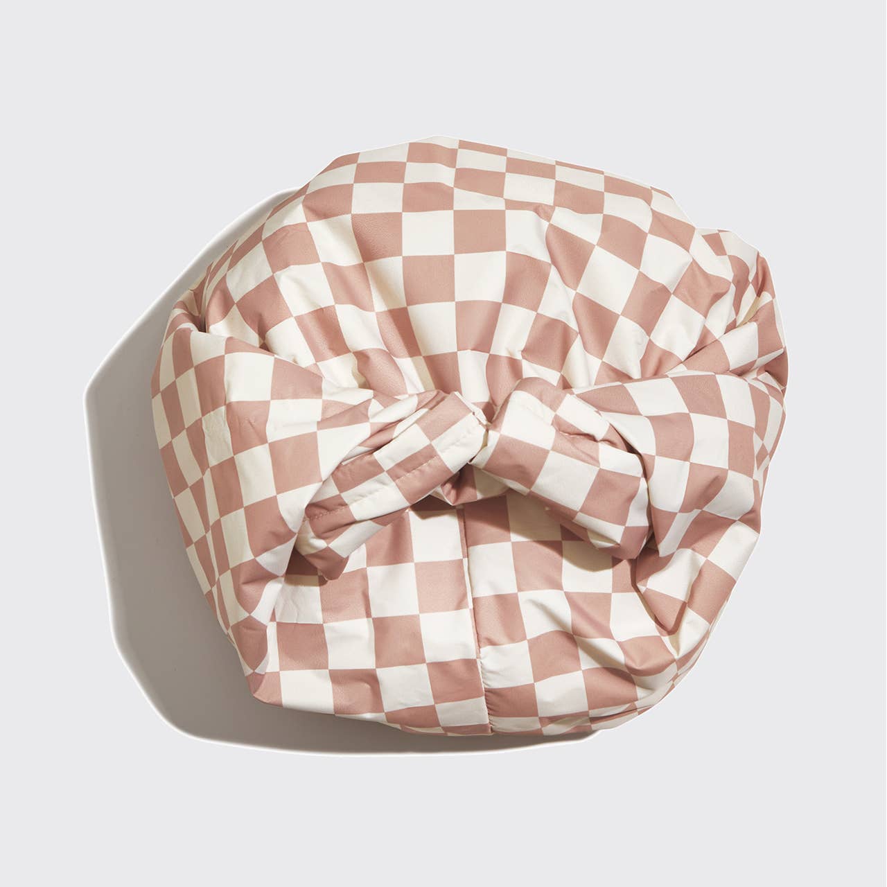 Satin Lined Flexi Shower Cap - Terracotta Checker - Image 8
