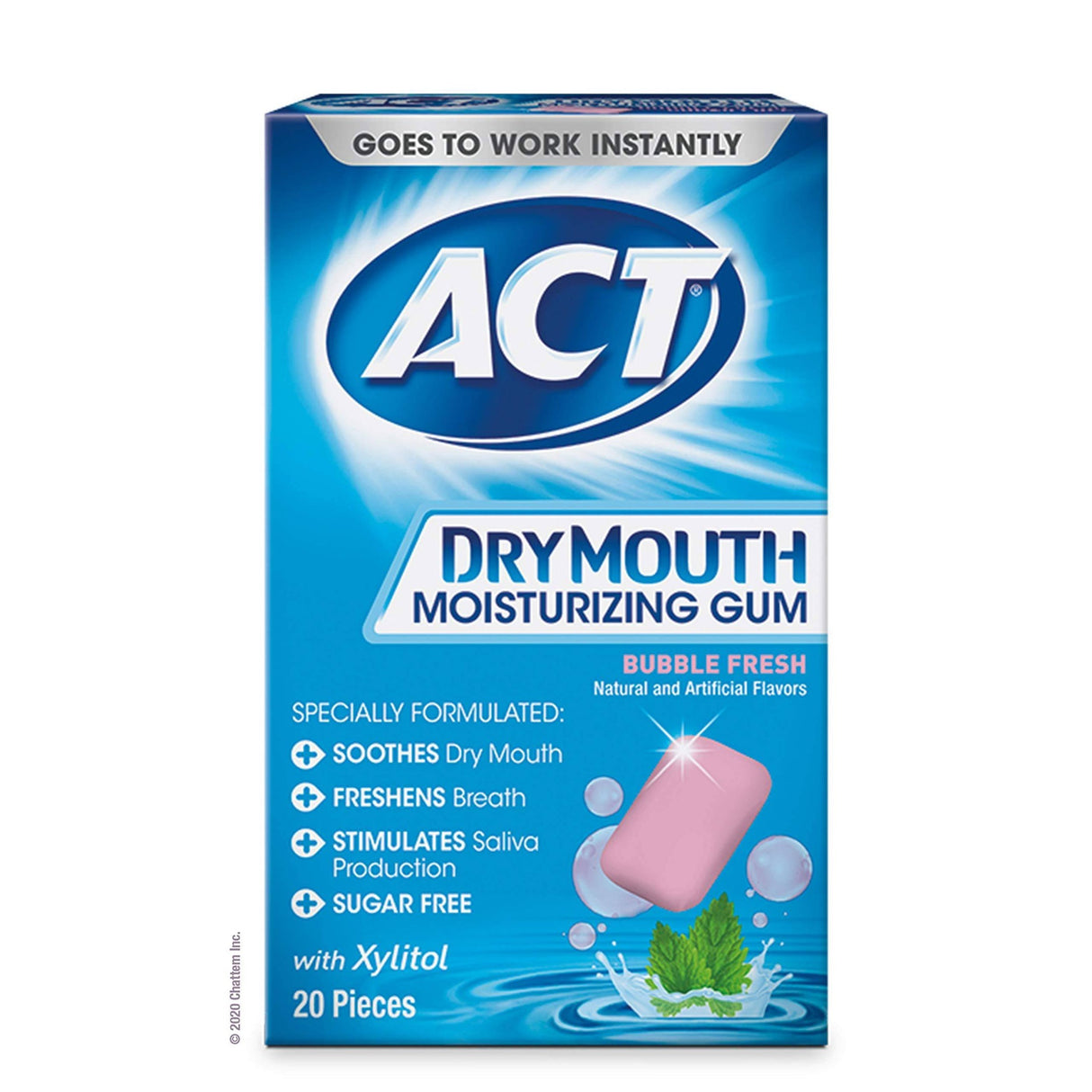ACT Dry Mouth Moisturizing Gum, 20 Pieces, With Xylitol, Sugar Free Soothing Mint