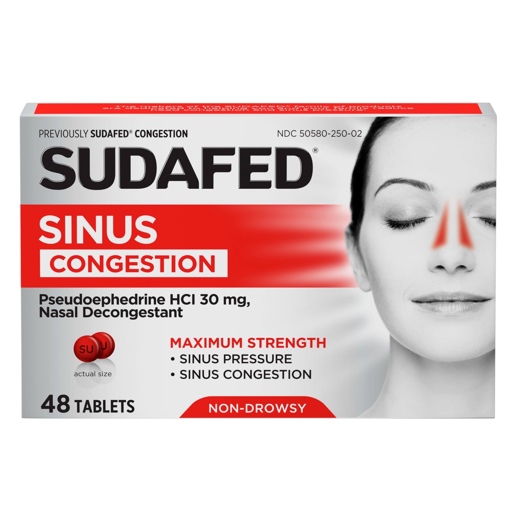 Sudafed Sinus Congestion Maximum Strength Decongestant 48 Tablets