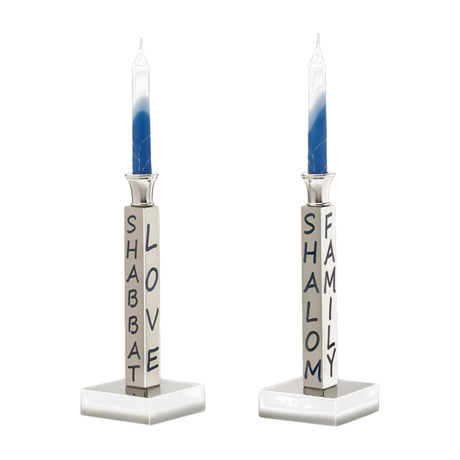 Peace, Love & Shabbat Candlesticks-Silver