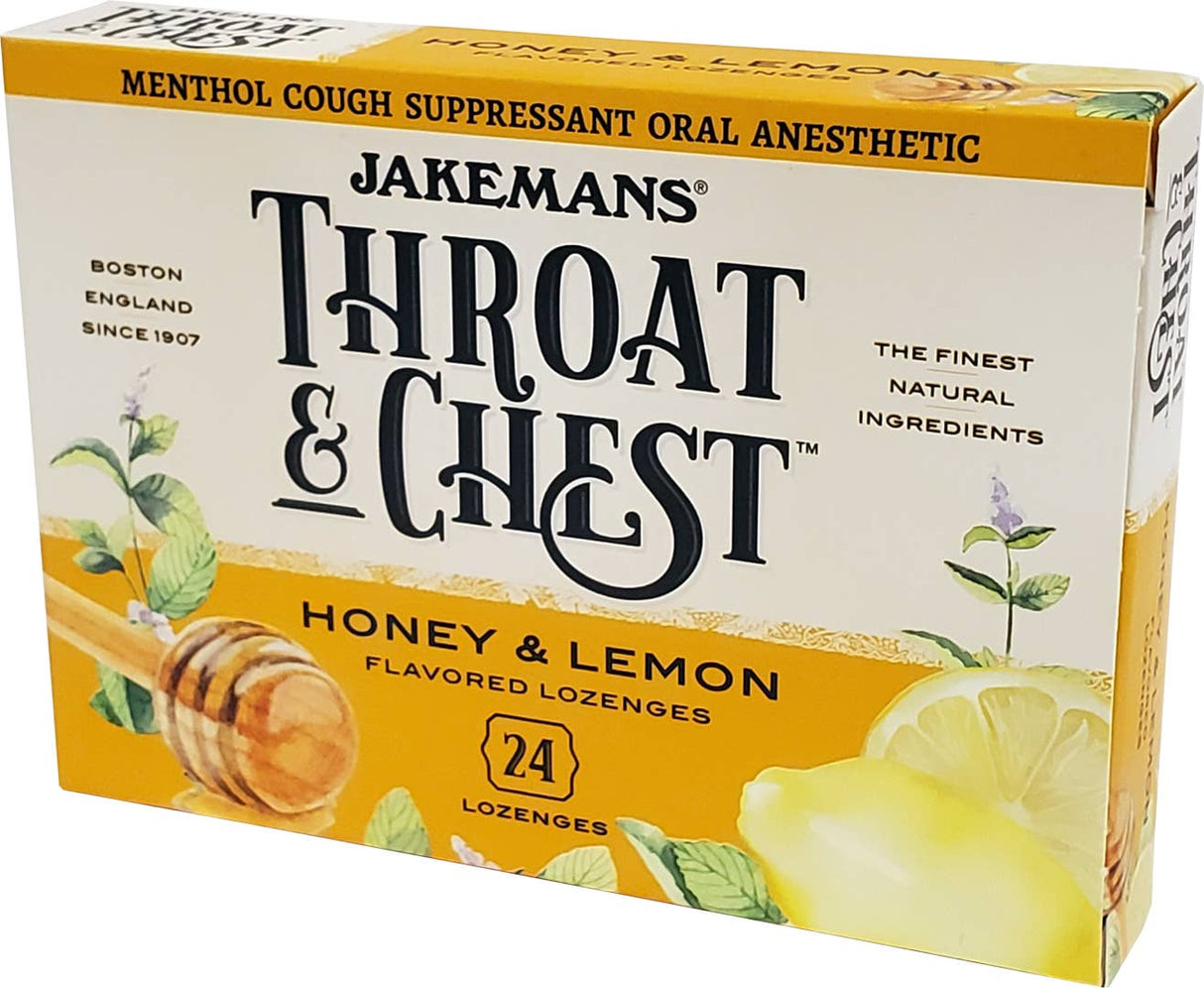 Jakemans Throat & Chest Honey Lemon Lozenges Box - 24 Ct