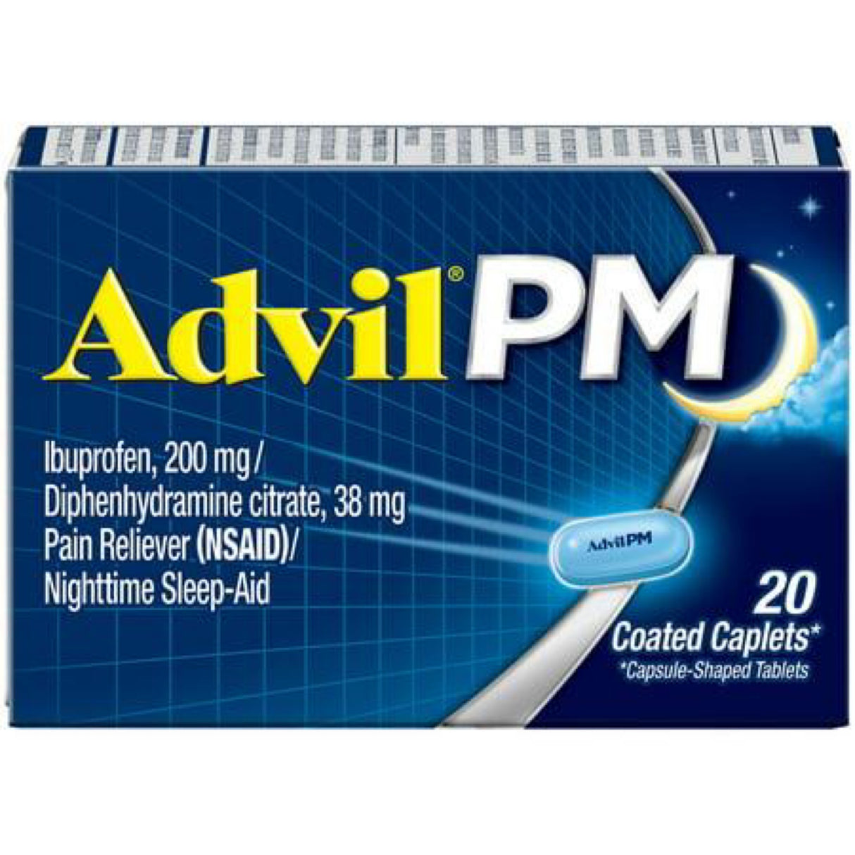Advil PM Pain Relievers Coated Caplet, Ibuprofen Pain Relief, Diphenhydramine Sleep Aid, 20 Count
