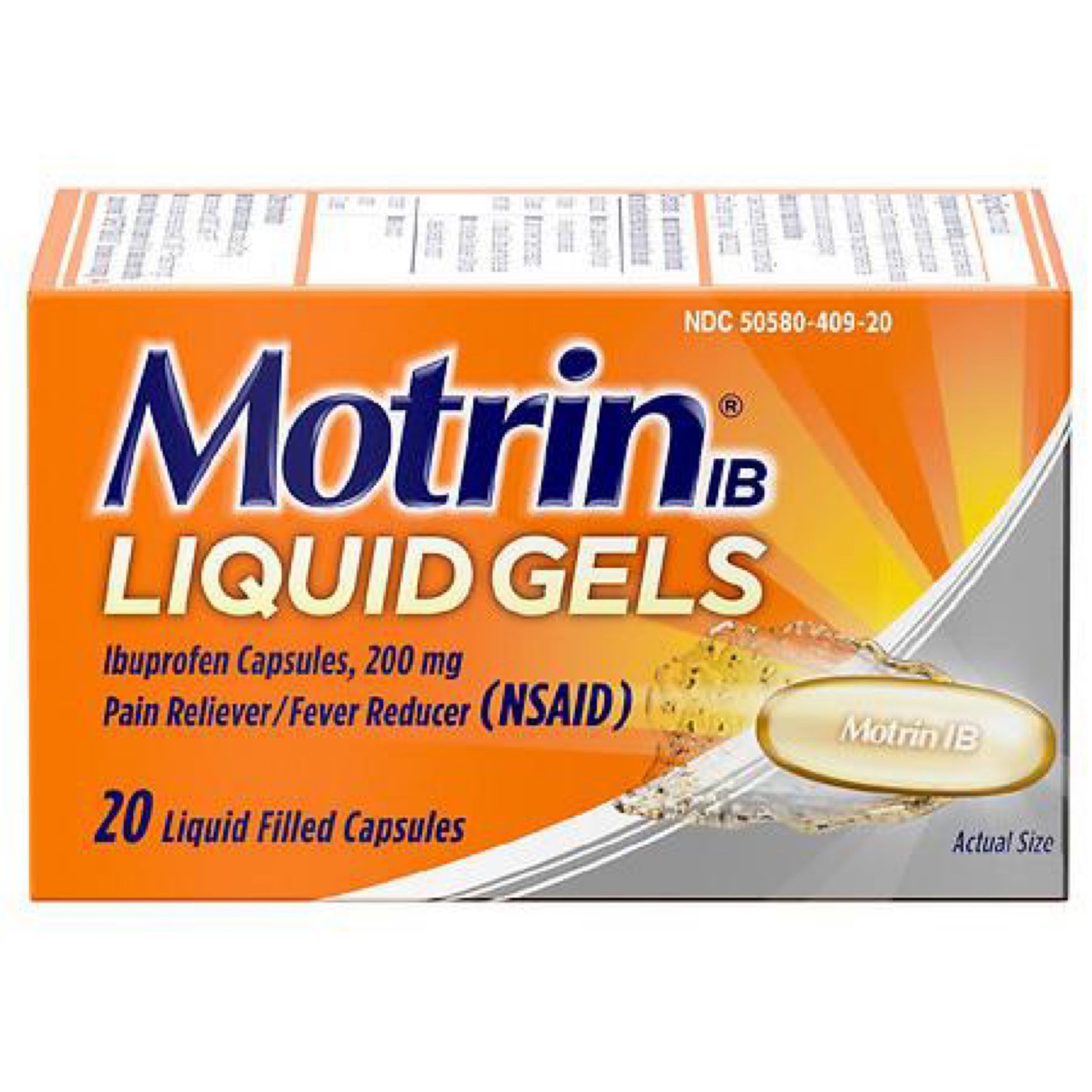 Motrin IB Liquid Gels 200 MG Ibuprofen Capsules,20 Count