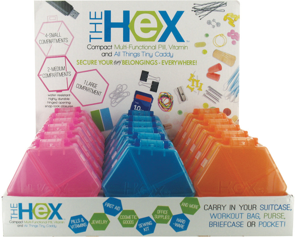 DM Merchandising Inc. Compact Multi Functional Folding Hexagon 3 Layer 7 Compartments Pill Container