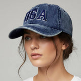 USA Embroidered Baseball Cap: Dark,Denim